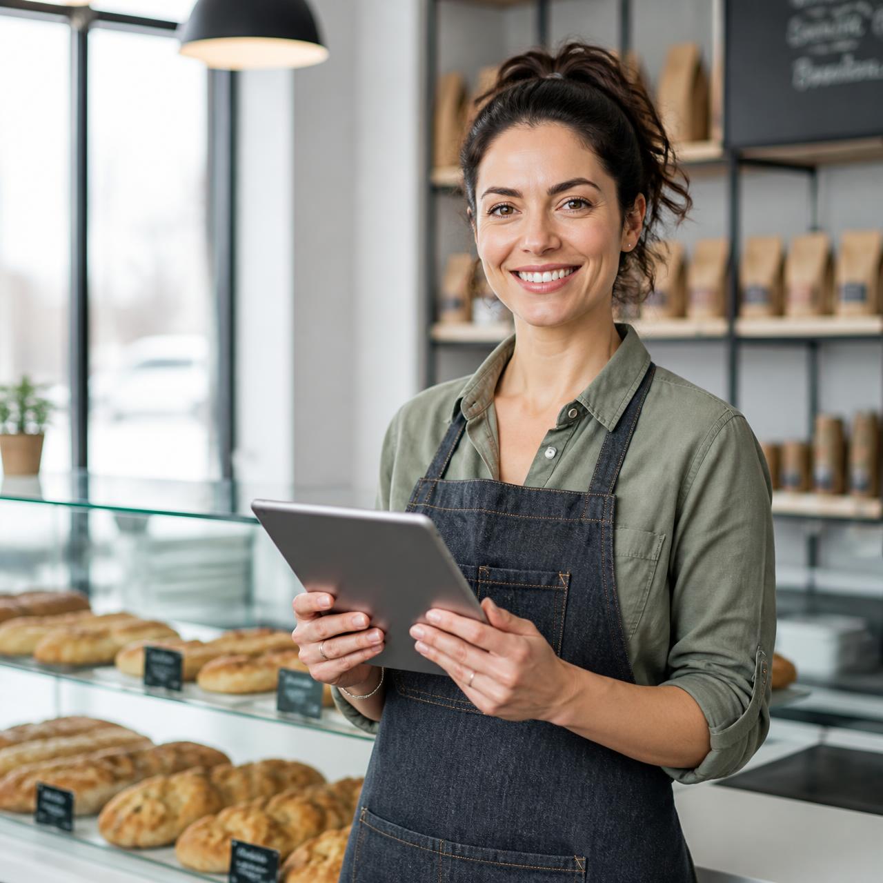 Small business owner reviewing her funding options on a tablet